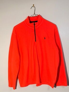 Ralph Lauren Men’s Neon Orange Half-Zip Pullover with Black Pony